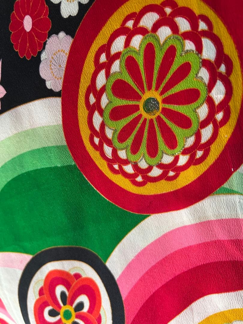 7歳　七五三　アンティーク正絹着物、アンティーク帯、帯揚げ、帯締め、しごきセット