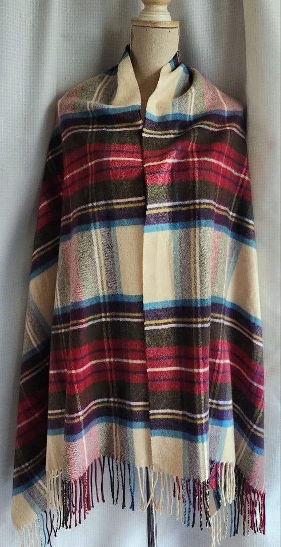 美品 JOHNSON OF EGLIN 大判カシミアストール ピンク チェック