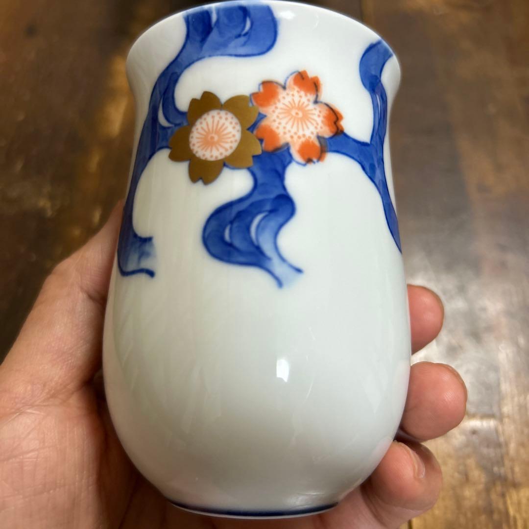 深川製磁　百年庵　川に桜　湯呑み　飯碗