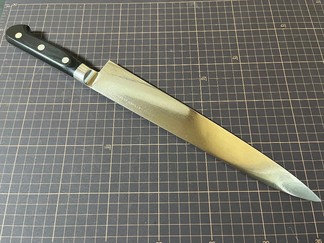 龍泉刃物 梵天雲龍 筋引 包丁 刃渡り27cm V 金10号 ニッケルダマスカス