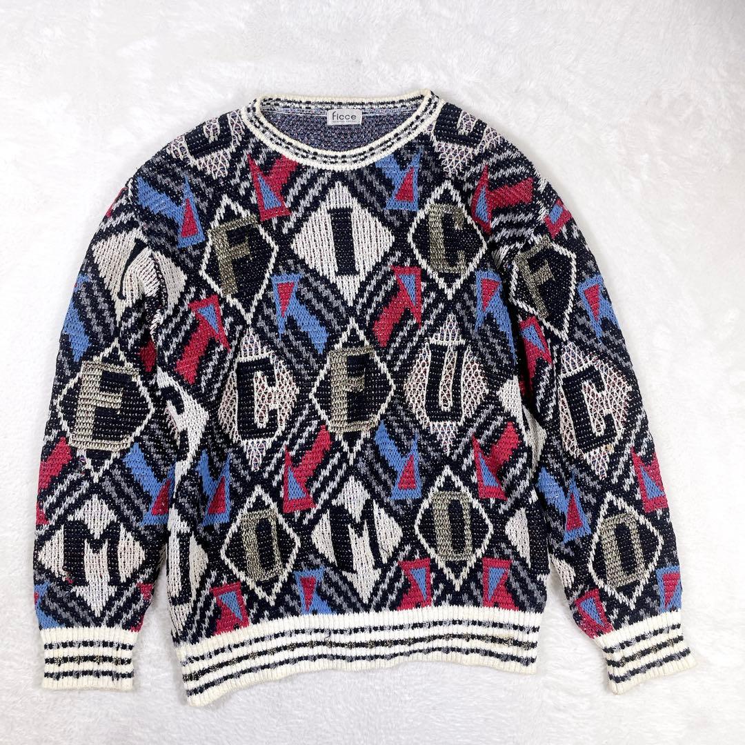 希少】FICCE フィッチェ ヴィンテージ 総柄ニット ヨシユキコニシ ロゴ