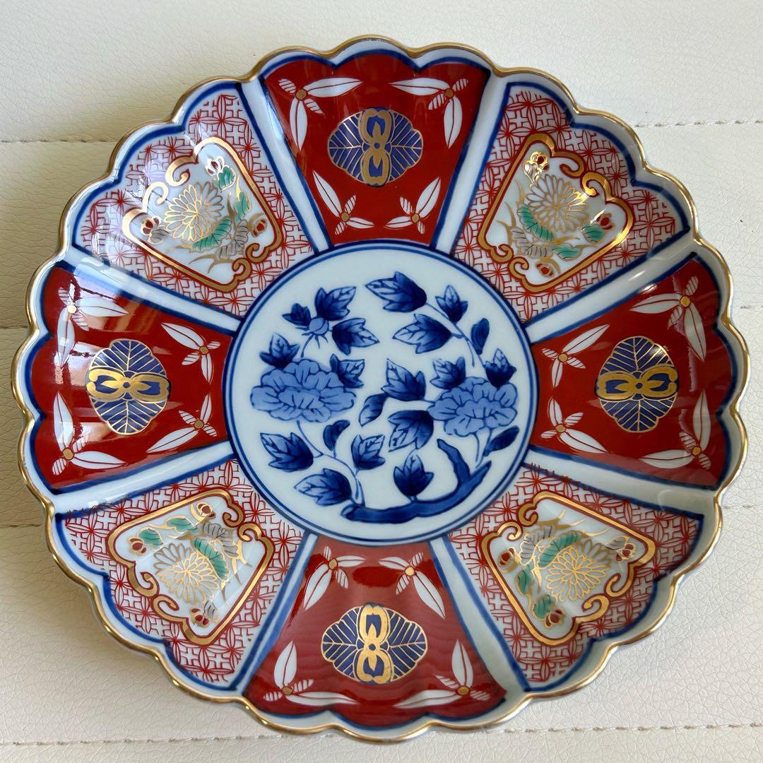 波佐見焼 林九郎窯 地紋割菊花紋 菊割皿 中皿 和皿 銘々皿 金彩古