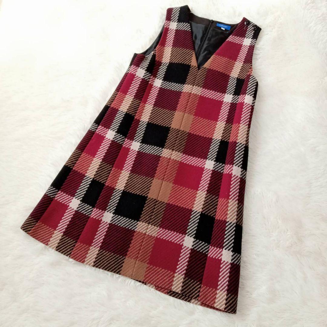 【極美品】ブルーレーベルクレストブリッジ ジャンパースカート　ウール　Vネック