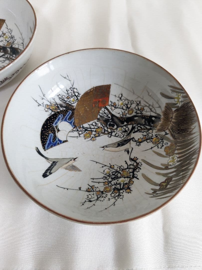 希少】 九谷焼 井出製 金彩 花鳥風月 古食器 お皿 6枚