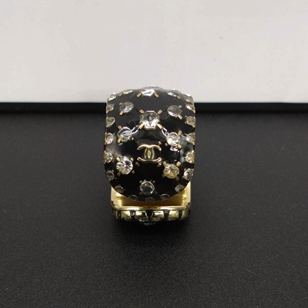 CHANEL 希少リング 12.5号 ココマーク ラインストーン 指輪 袋付 黒
