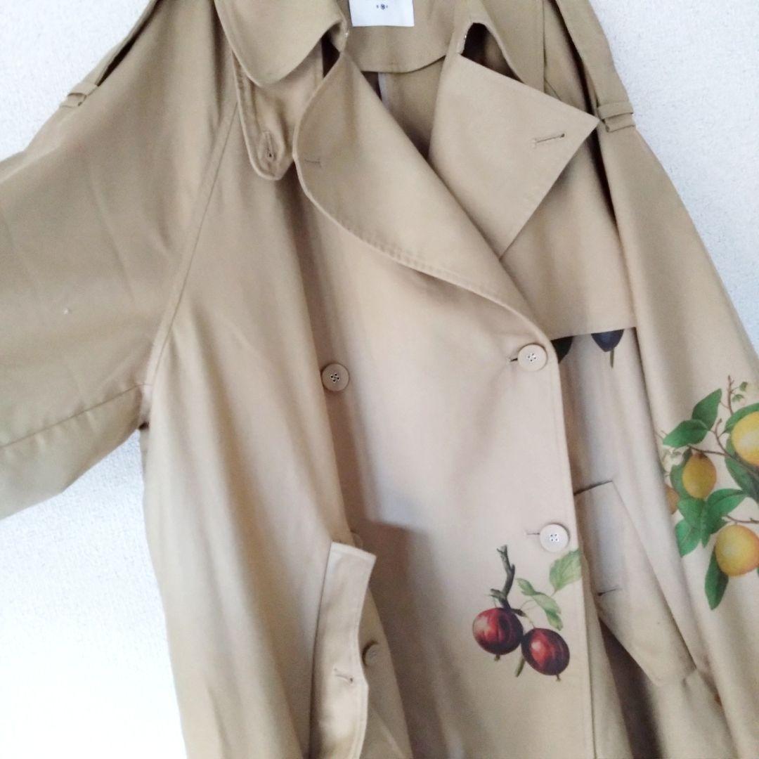 ameri vintage ボタニカルフルーツ柄トレンチコート アメリ Мサイズ
