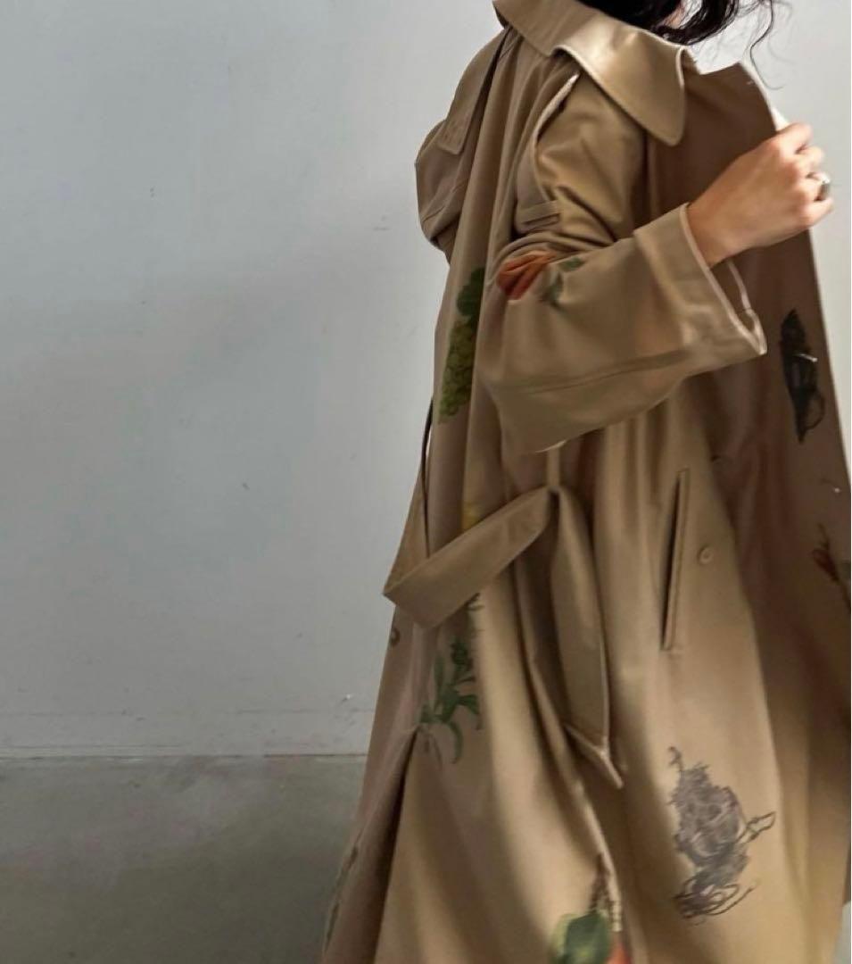 ameri vintage ボタニカルフルーツ柄トレンチコート アメリ Мサイズ