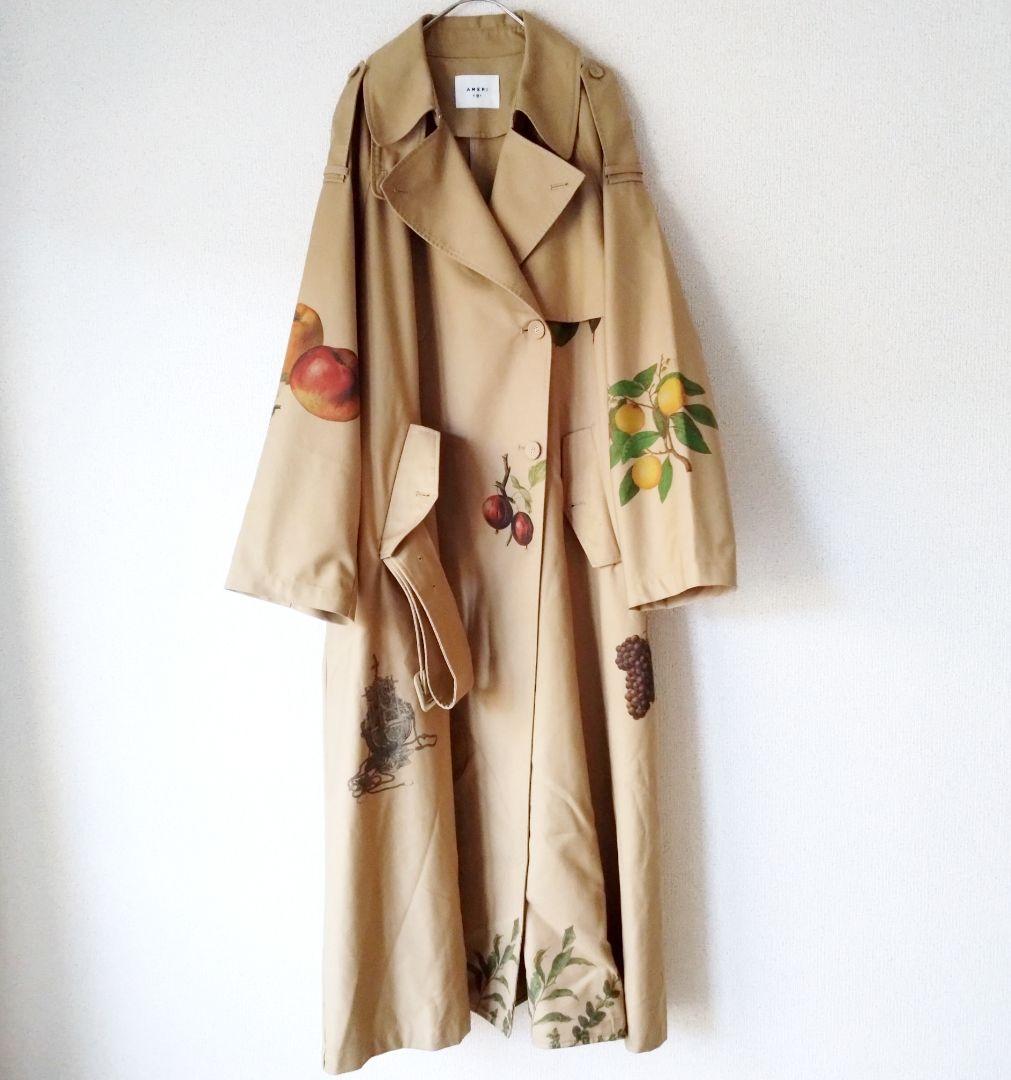 ameri vintage ボタニカルフルーツ柄トレンチコート アメリ Мサイズ