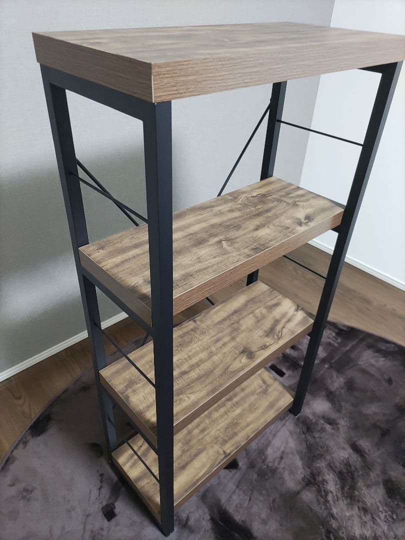 木目調 4段 オープンシェルフ モダンデザイン