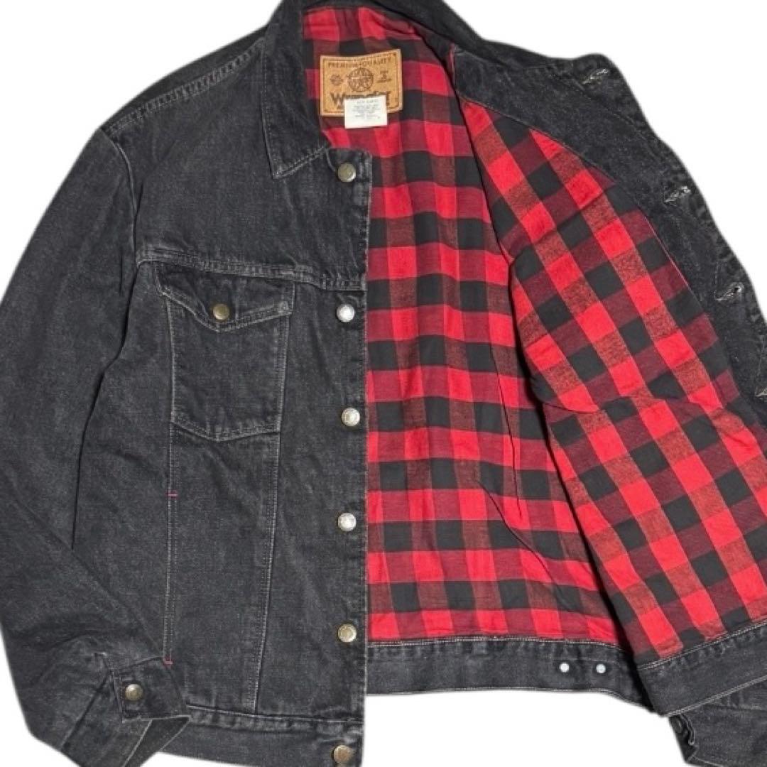 Wrangler 先染め ブラックデニム トラッカージャケット 裏地ネル M 黒