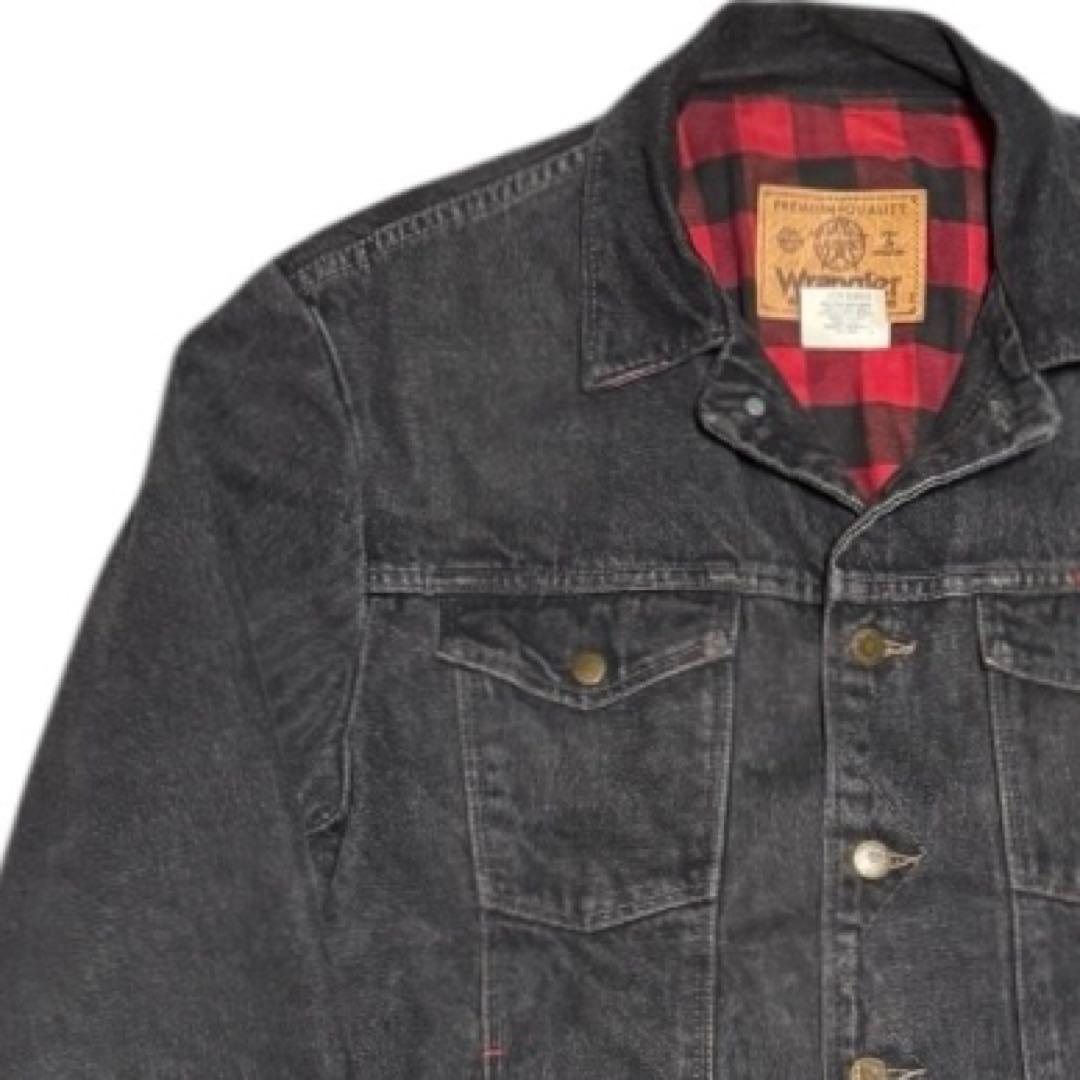 Wrangler 先染め ブラックデニム トラッカージャケット 裏地ネル M 黒