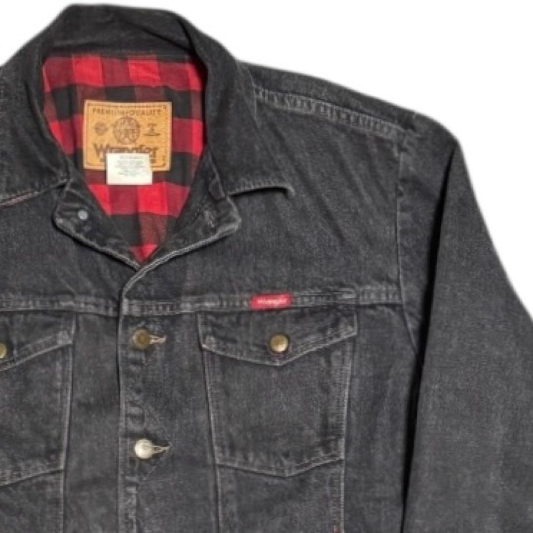Wrangler 先染め ブラックデニム トラッカージャケット 裏地ネル M 黒
