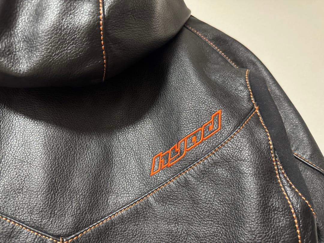 HYOD フード付きブラック本革ジャケット M D3Oプロテクター