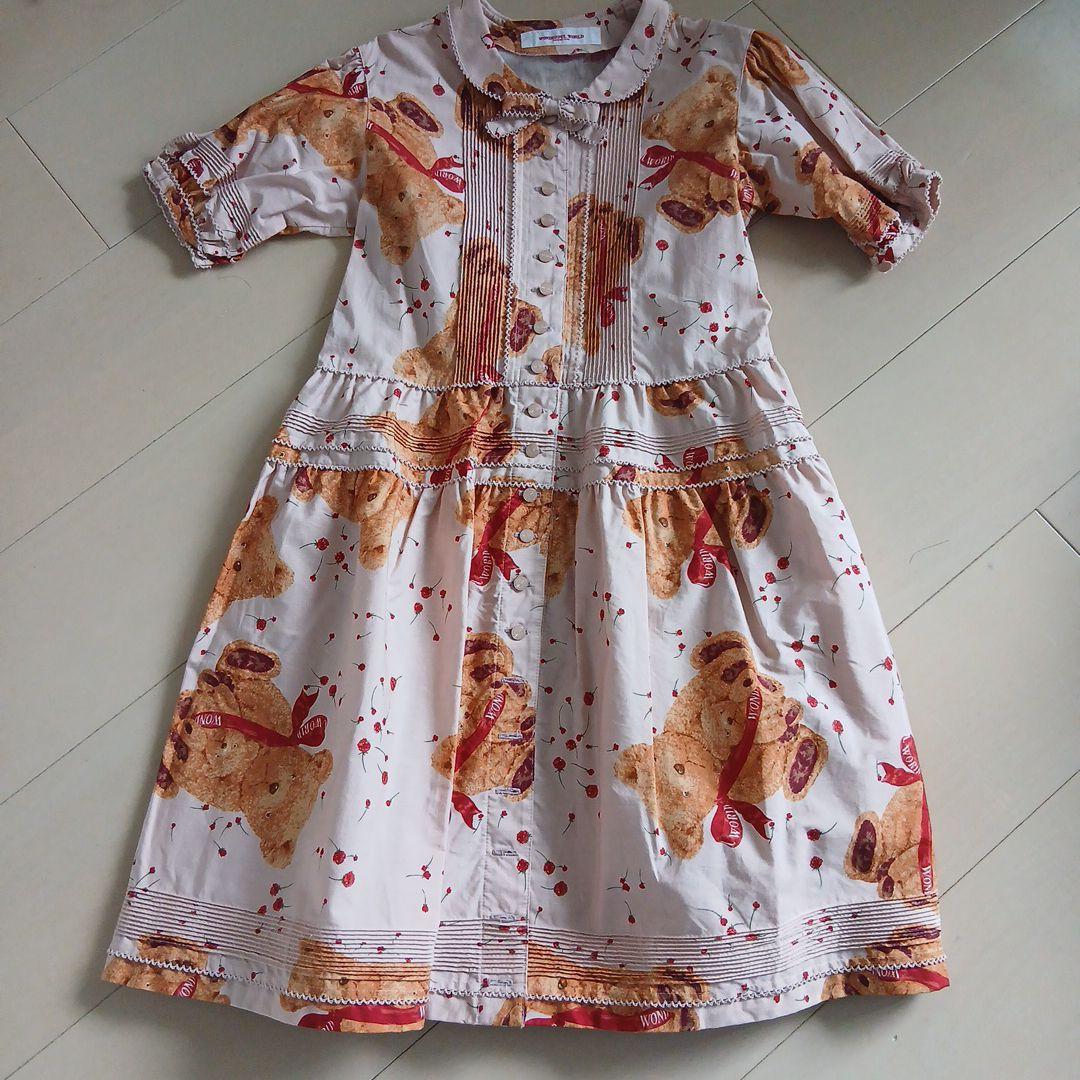 クマプリント 半袖ワンピース とエプロンのセット100cm~