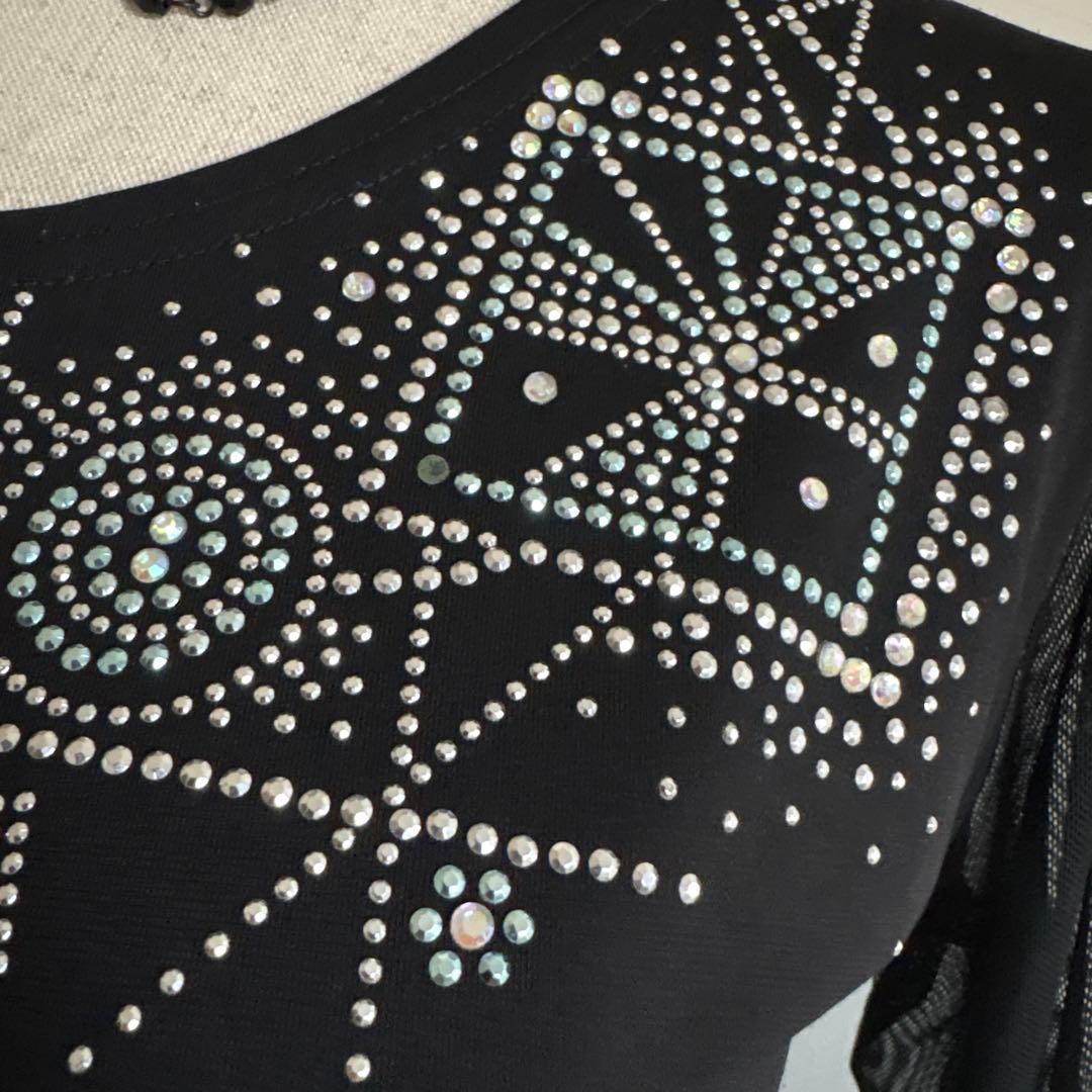 社交ダンスレッスンウェア Leirena ブルー系のオーロラストーン黒