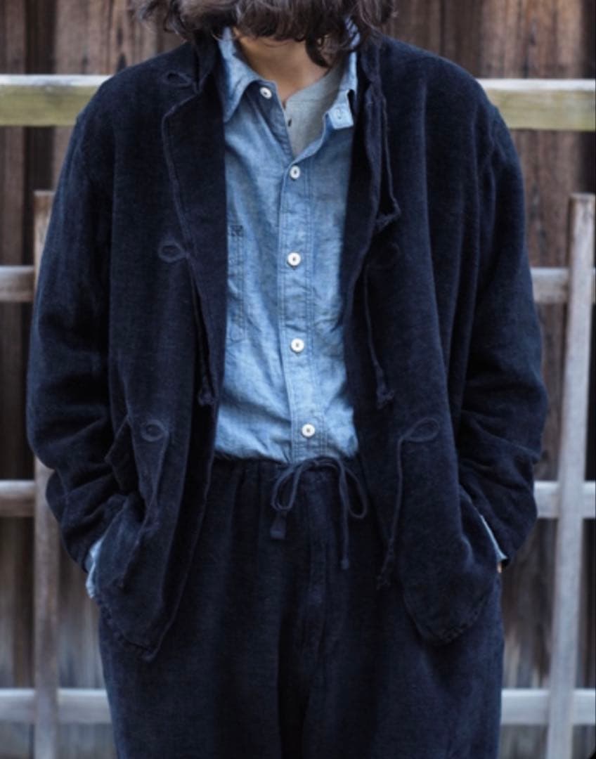 comoli 20ss リネンモール スタンドカラー ジャケット ネイビー 2