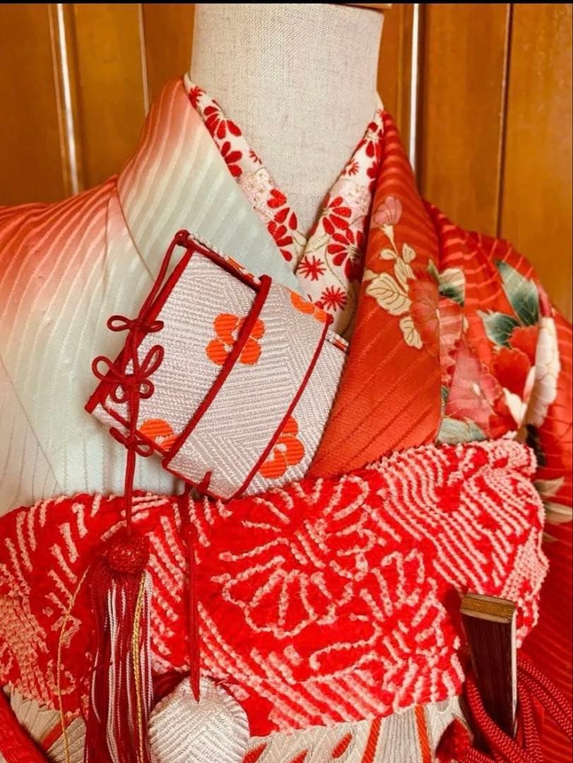 七五三　五歳から七歳の女の子のお支度　正絹の振り袖コーディネート　牡丹梅菊鴛鴦