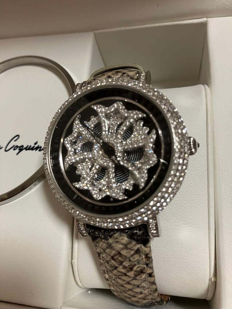 【美品】Anne Coquine パイソン柄ミニクロスウォッチ バングルセット