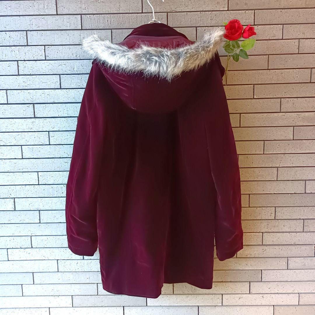 ♠【グワナー】✨美品　モッズコート　ボンディング　ファー付　別珍　ボルドー　XL