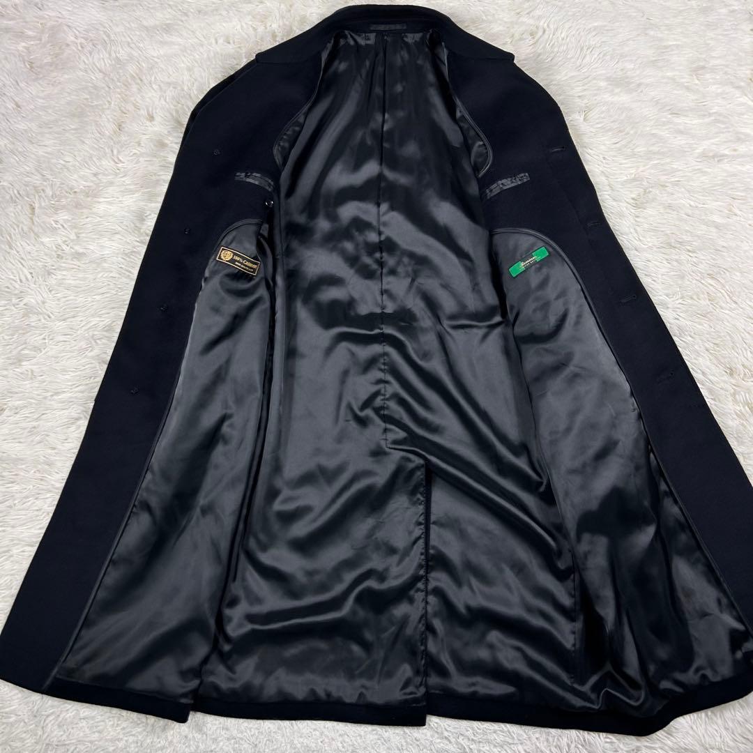 極美品 カシミヤ100% ステンカラーコート バルマカーン 黒 大きいサイズ L