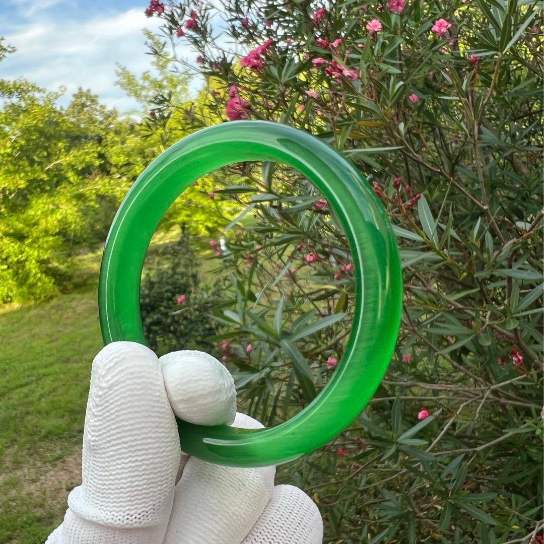 天然高氷種水緑翡翠キャツアイのパワーストーンバングル　番号AB940