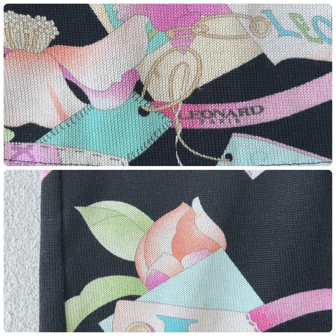 美品✨レオナール　ニットワンピース　ロング　ペチコート付　トリム　花柄　40