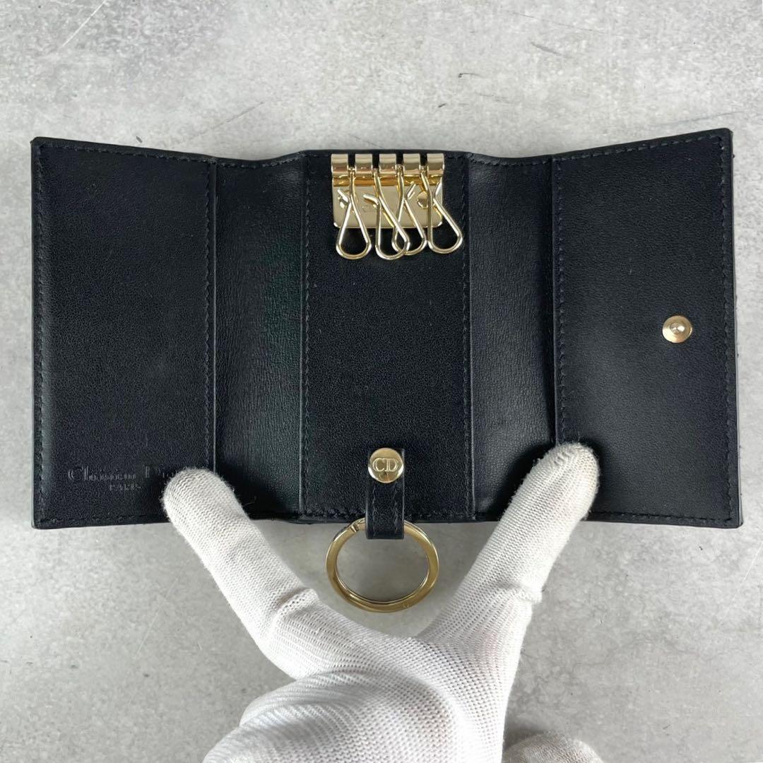 【極美品】ディオール 4連 キーケース キーリング カナージュ ゴールド 黒