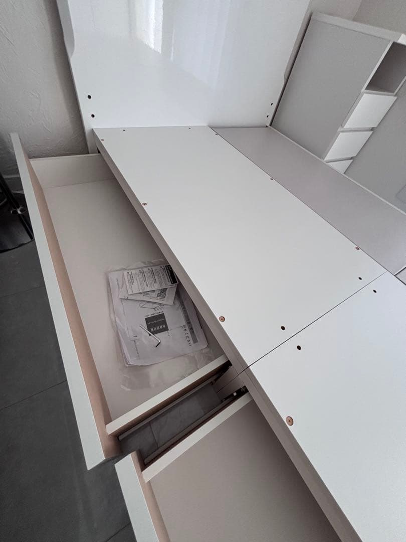 シングルベッドフレーム ホワイト 引き出し付き