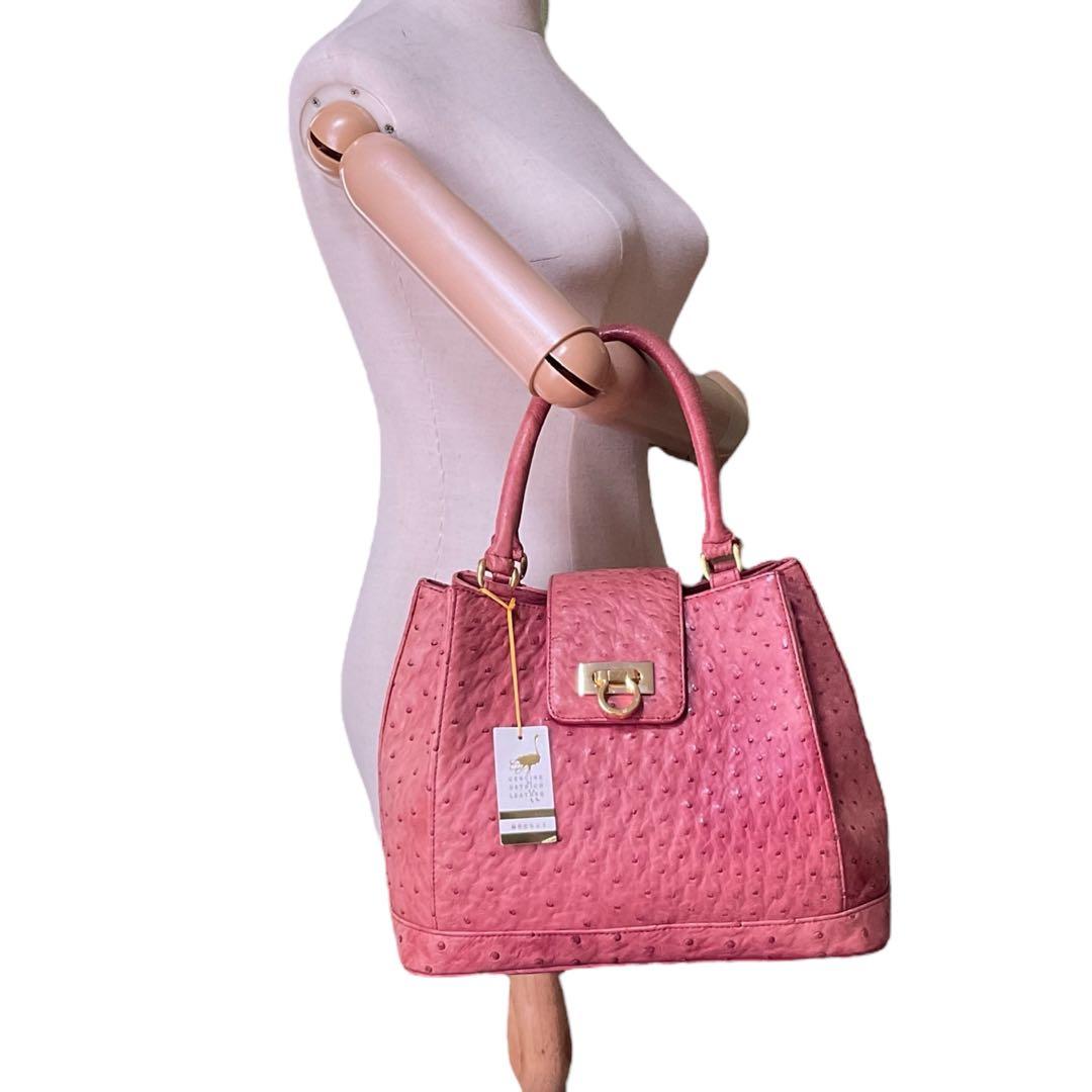 美品 オーストリッチ トートバッグ ハンドバッグ ダチョウ革 レザー