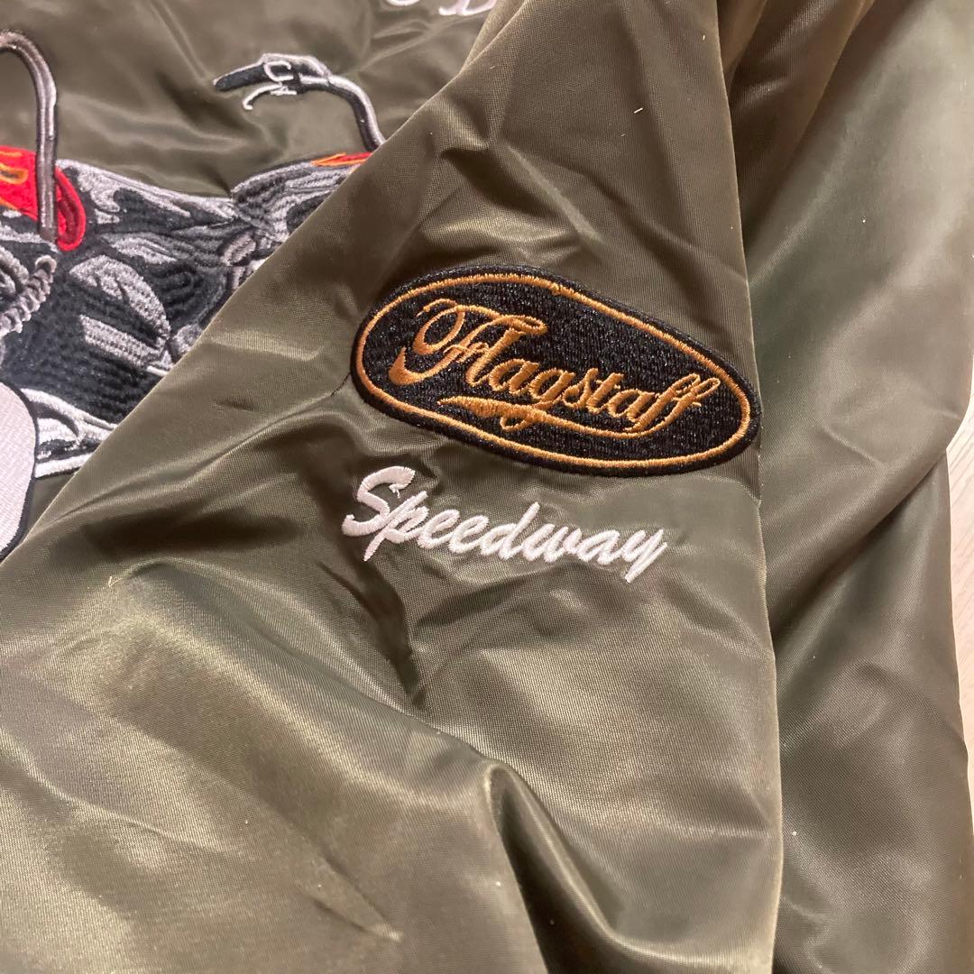 FLAGSTAFF×PEANUTS スヌーピーMA-1刺繍ジャケット カーキ