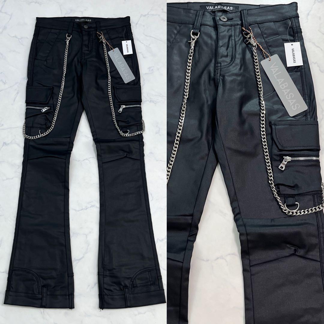 VALABASAS バラバサス ブラックフレアチェーンデニム ワックス加工 28