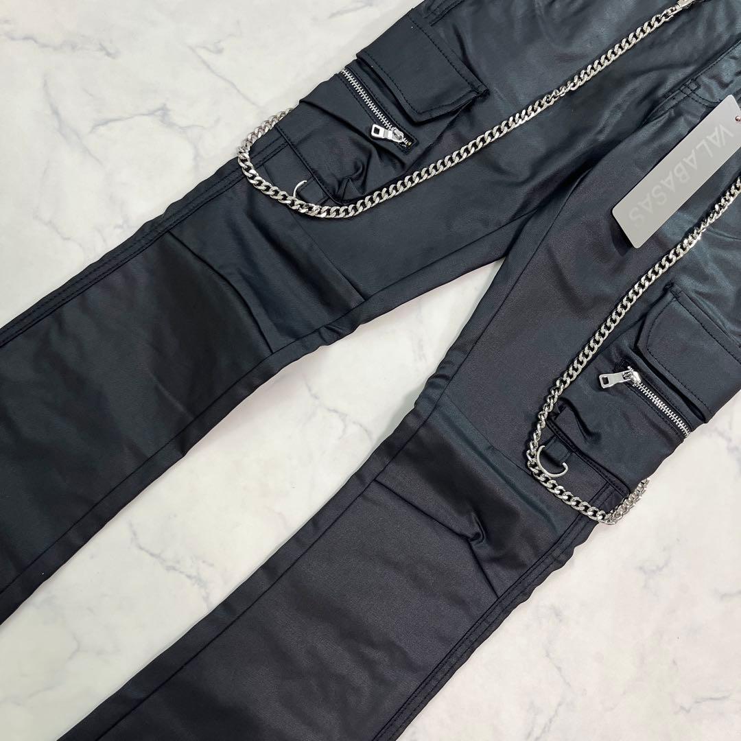 VALABASAS バラバサス ブラックフレアチェーンデニム ワックス加工 28