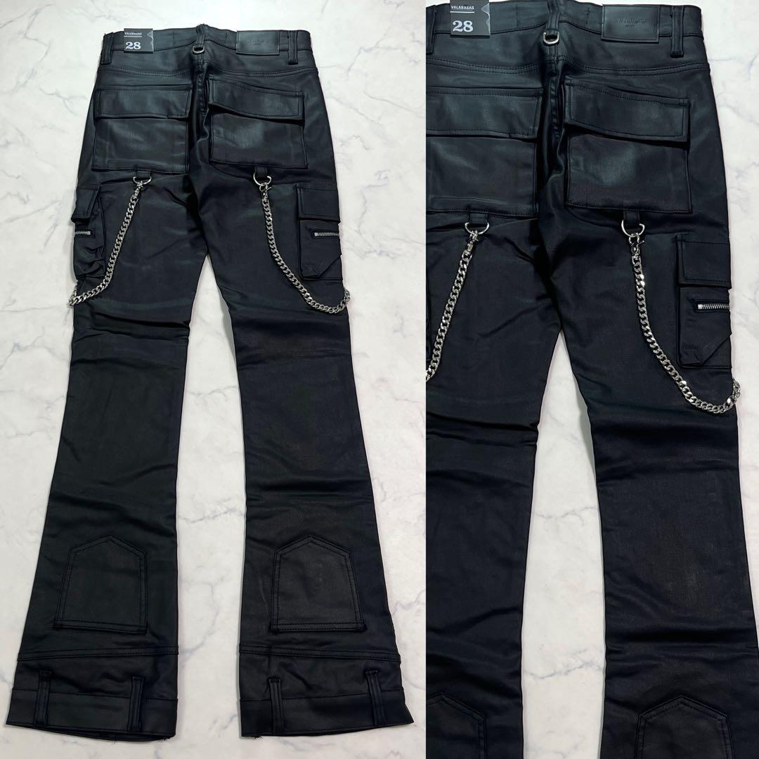 VALABASAS バラバサス ブラックフレアチェーンデニム ワックス加工 28