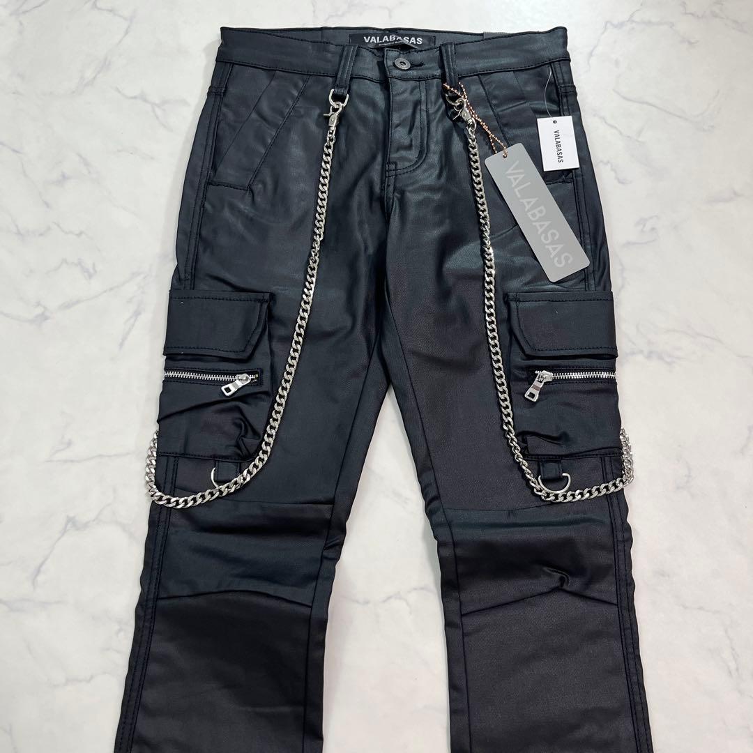 VALABASAS バラバサス ブラックフレアチェーンデニム ワックス加工 28