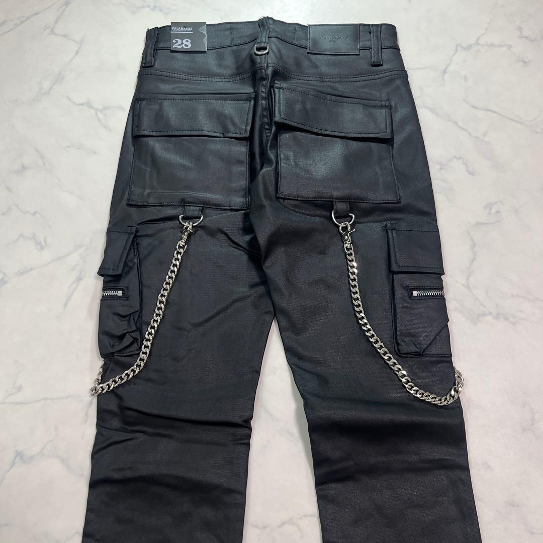 VALABASAS バラバサス ブラックフレアチェーンデニム ワックス加工 28