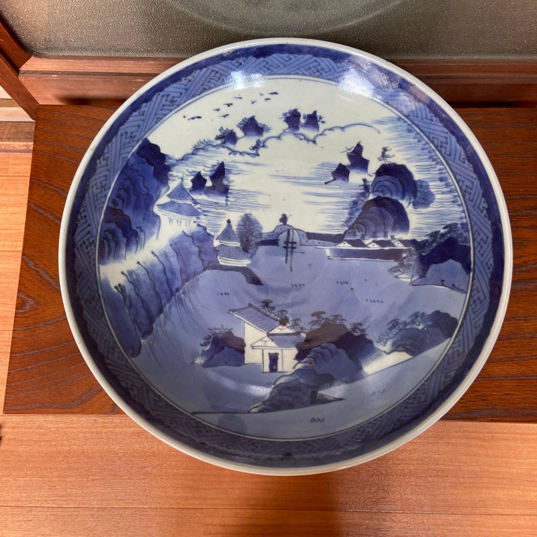 古伊万里染付風景図大皿