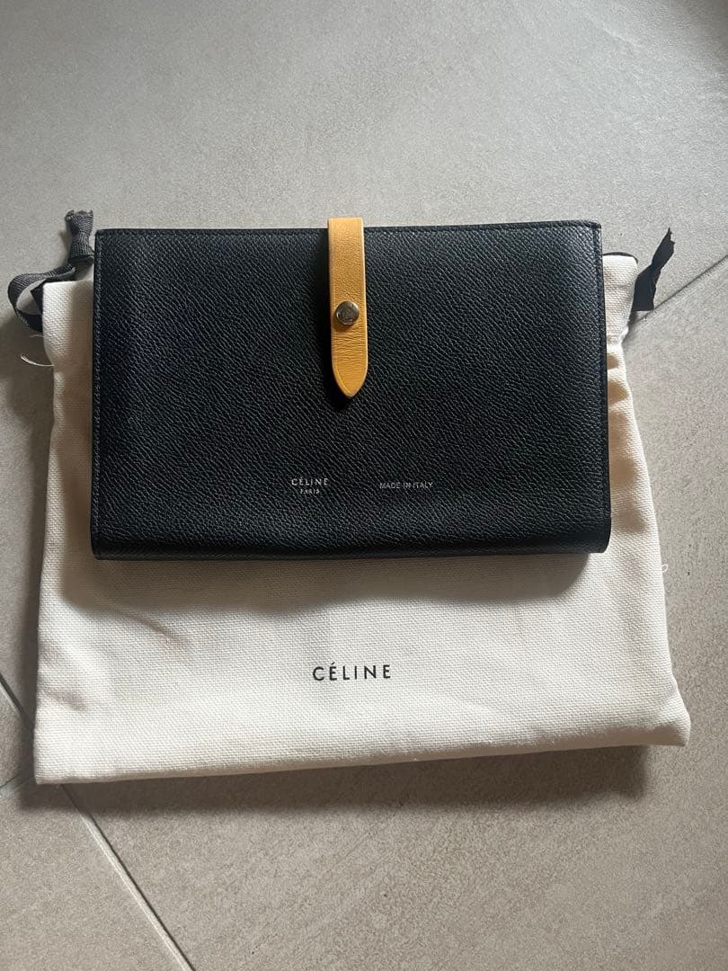 【美品】CELINE セリーヌ 長財布 バイカラー ブラック×マスタードイエロー