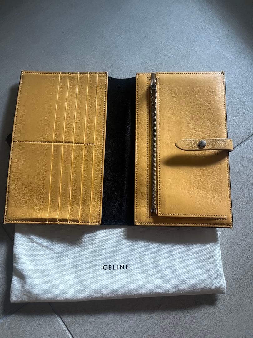 【美品】CELINE セリーヌ 長財布 バイカラー ブラック×マスタードイエロー