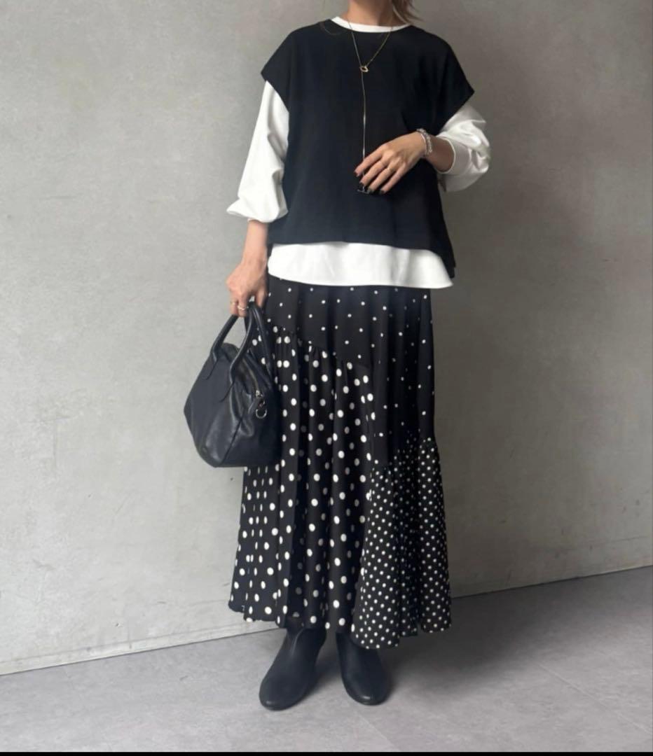 ビアズリー　ドットパッチワークロングスカート