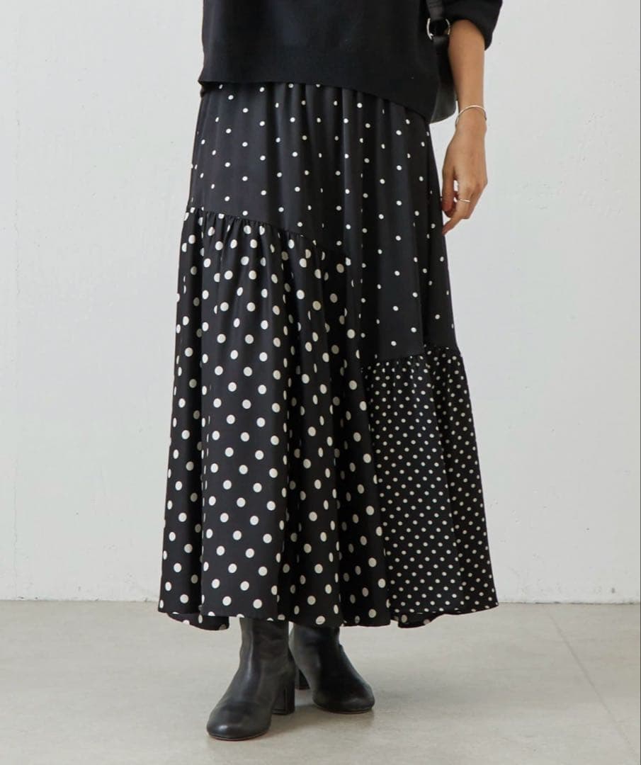 ビアズリー　ドットパッチワークロングスカート