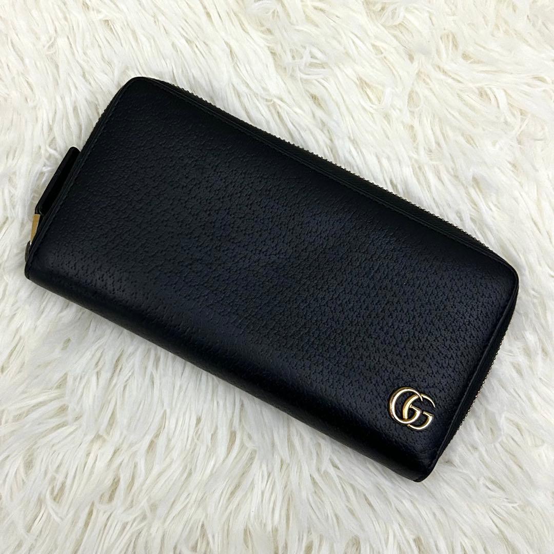 【美品】GUCCI グッチ GGマーモント レザー ラウンドファスナー 長財布