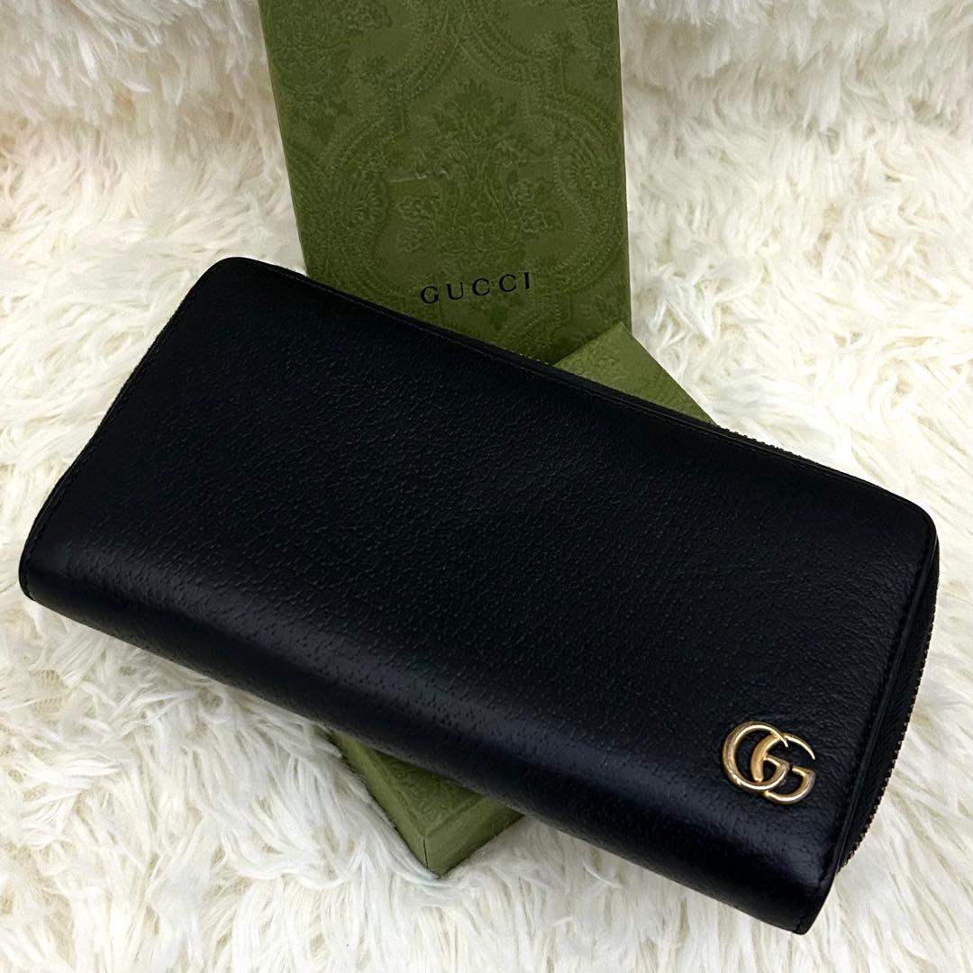 【美品】GUCCI グッチ GGマーモント レザー ラウンドファスナー 長財布