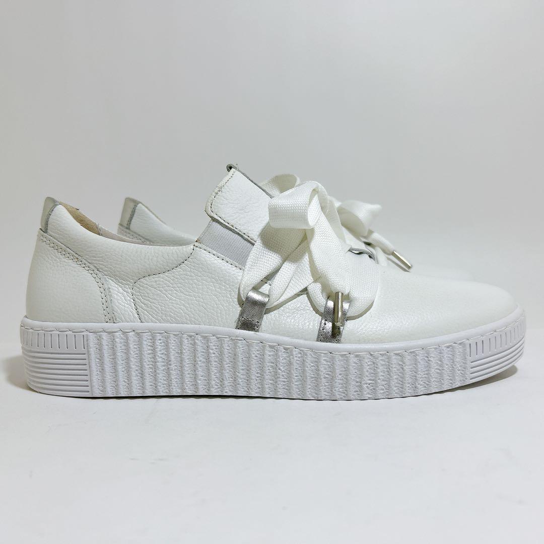 未使用級☆Gabor ガボール スニーカー レザー スリッポン リボン 24.5