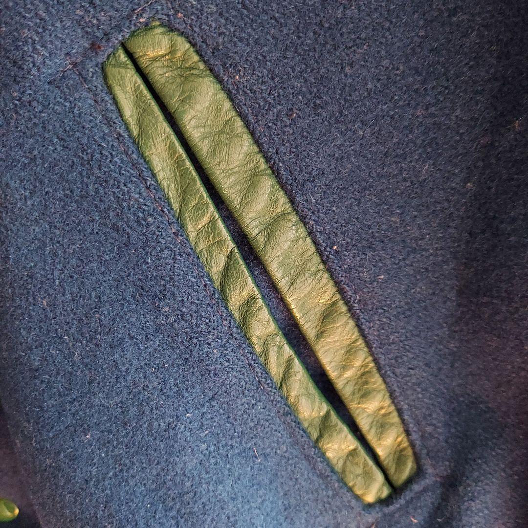 【HOLLOWAY】ホロウェイ USA製 刺繍 袖レザー スタジャン L 緑