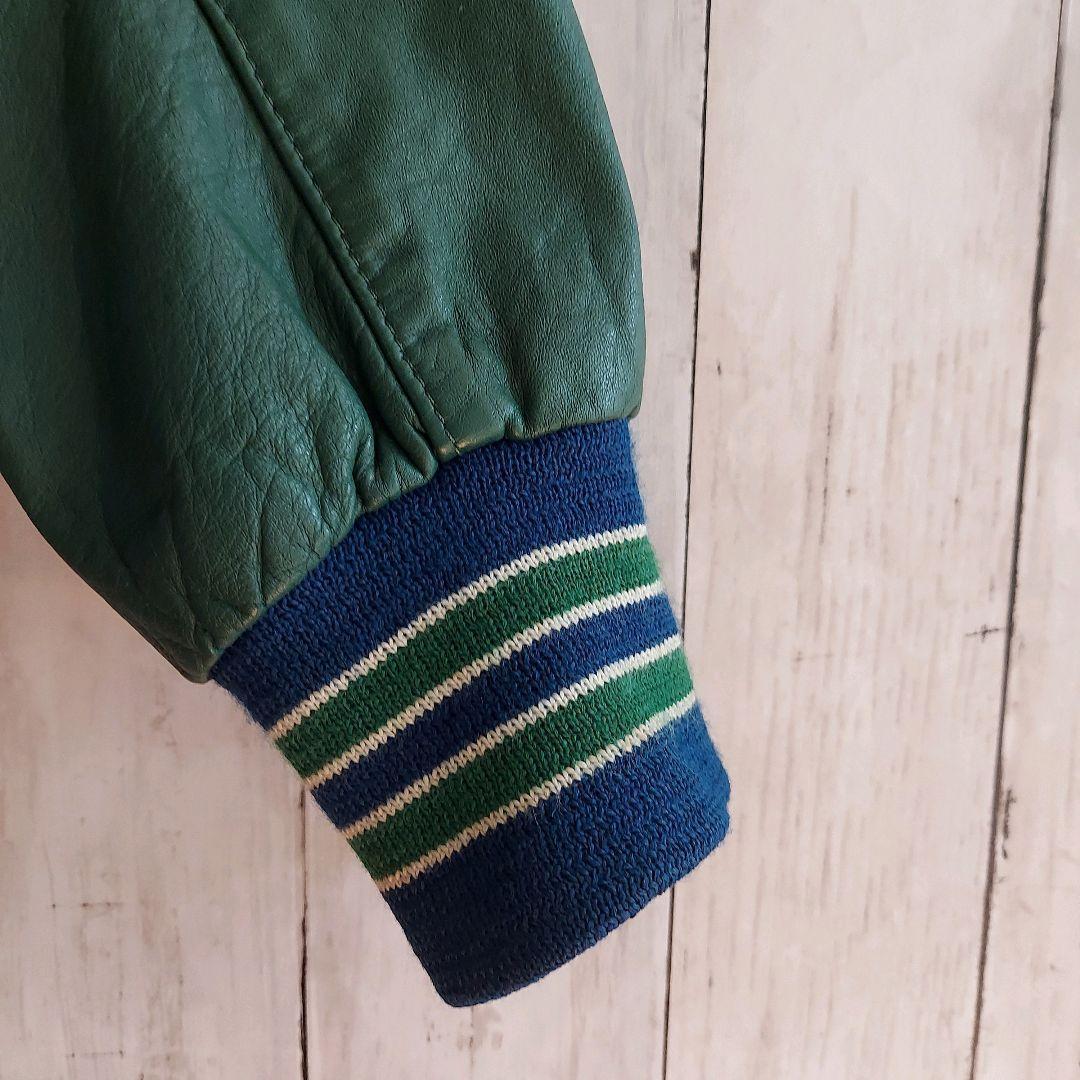 【HOLLOWAY】ホロウェイ USA製 刺繍 袖レザー スタジャン L 緑