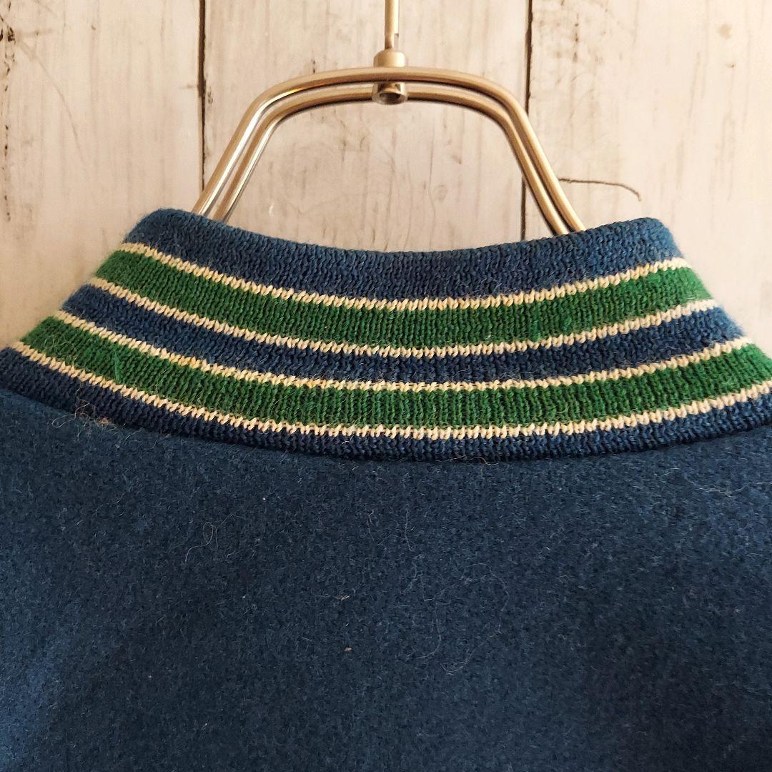 【HOLLOWAY】ホロウェイ USA製 刺繍 袖レザー スタジャン L 緑