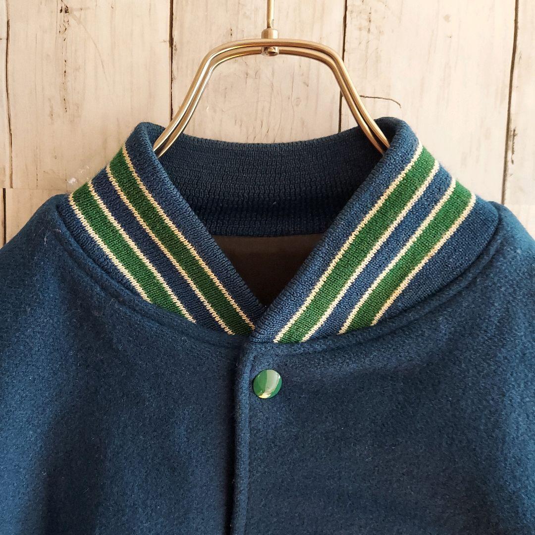 【HOLLOWAY】ホロウェイ USA製 刺繍 袖レザー スタジャン L 緑