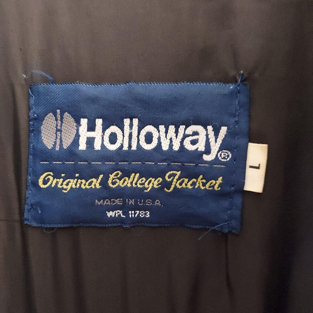【HOLLOWAY】ホロウェイ USA製 刺繍 袖レザー スタジャン L 緑