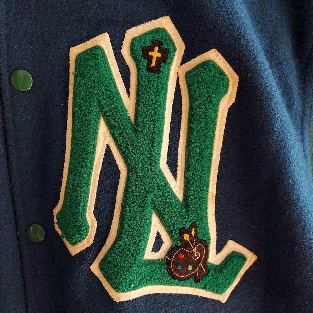 【HOLLOWAY】ホロウェイ USA製 刺繍 袖レザー スタジャン L 緑