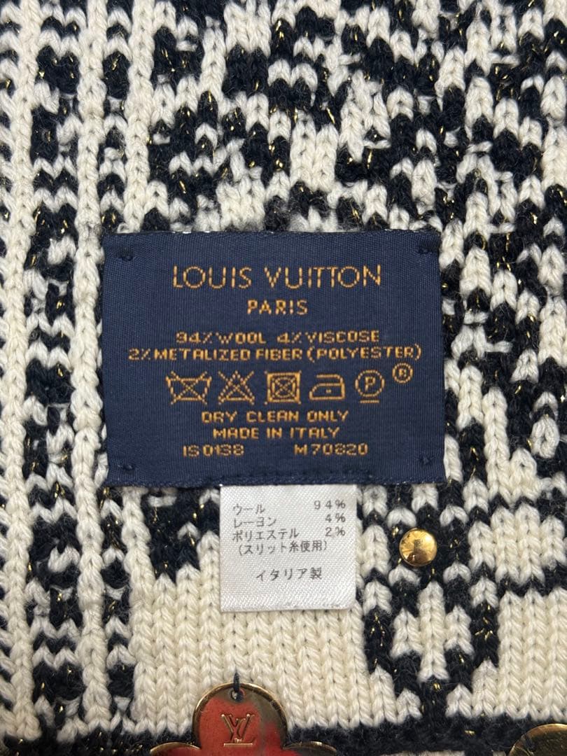 ルイ・ヴィトン 大判ウールストール マフラー 黒 白 ロゴ